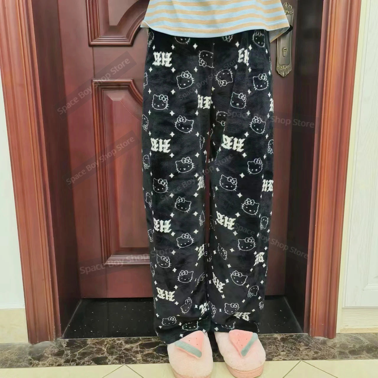 Hello Kitty Fleece Coral Pajama Pants -black 2