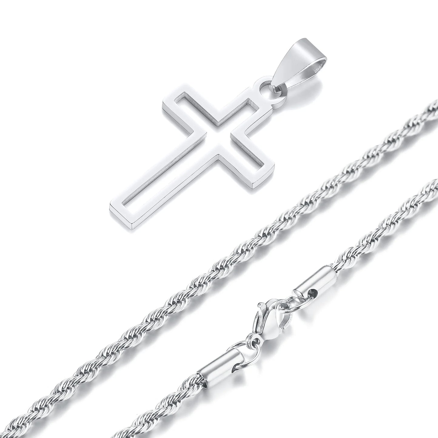 Mens Cutout Cross Necklaces. - silver01