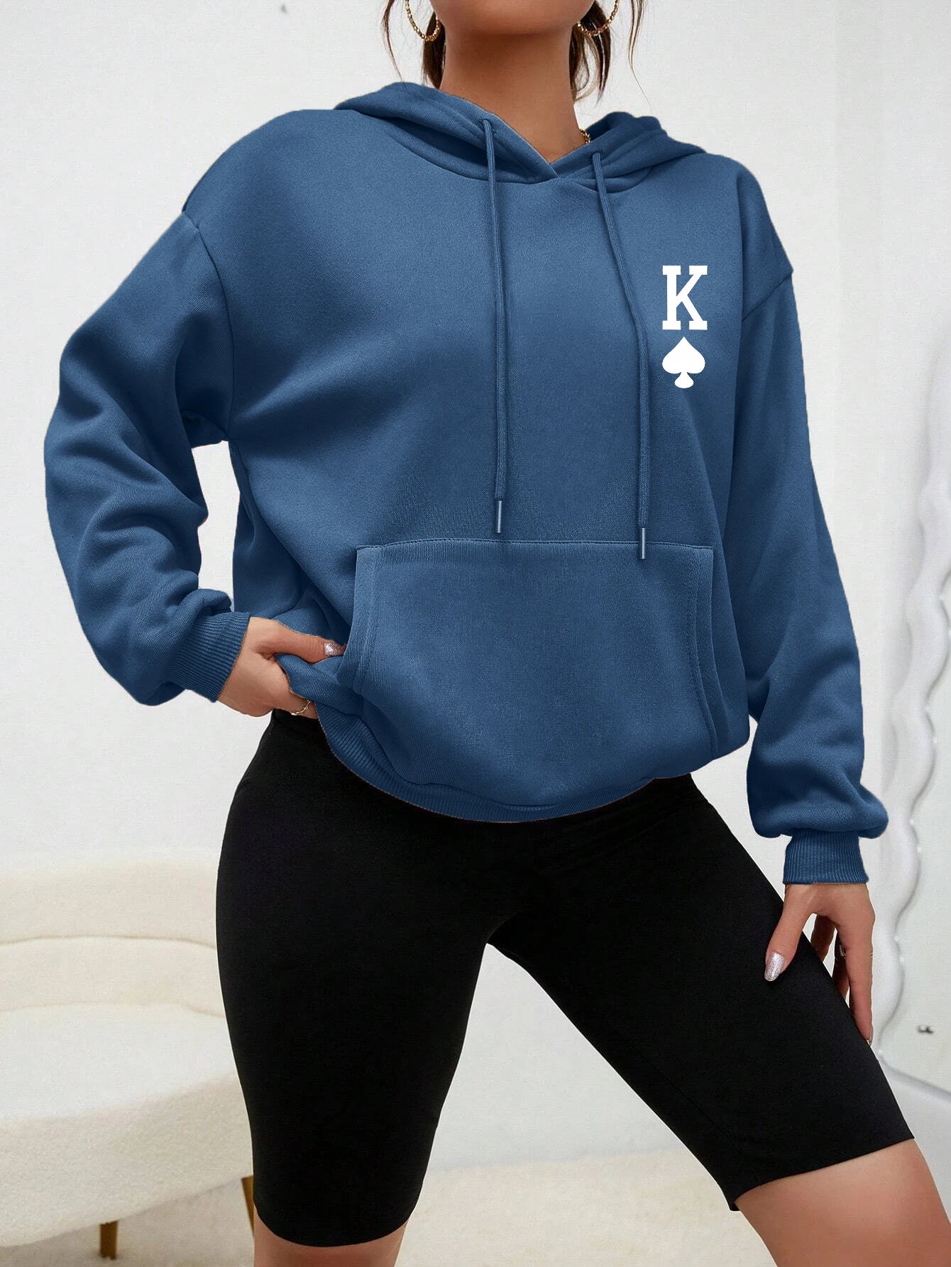 Poker K Simple Printed Hoodie - 11. dark blue