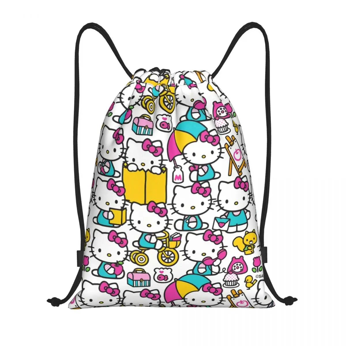 Custom Hello Kitty Cat Drawstring Backpack - multicolor