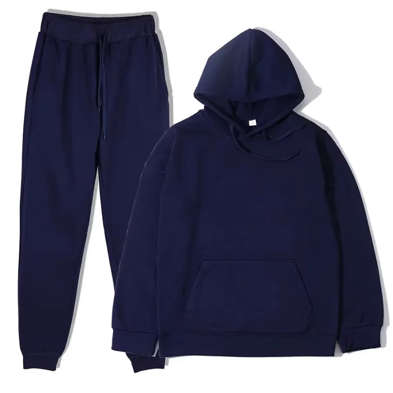 Unisex solid color fleece hoodie and pants two‑piece sports set for autumn and winter purple 03