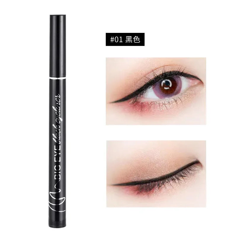 Eyeliner pencil with close-up shots of eyes wearing it on a white background