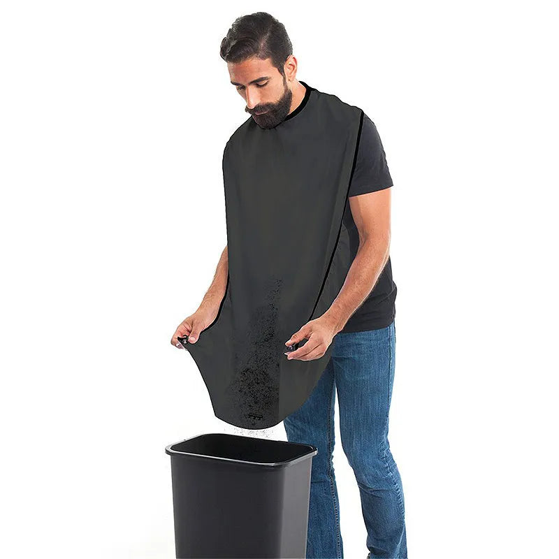 Male beard shaving apron hair catcher bib for bathroom grooming and shaving mess control. -black
