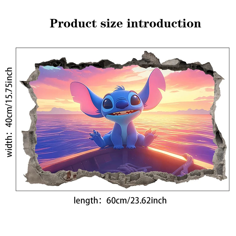 Wall decal of a cartoon character with dimensions on a white background