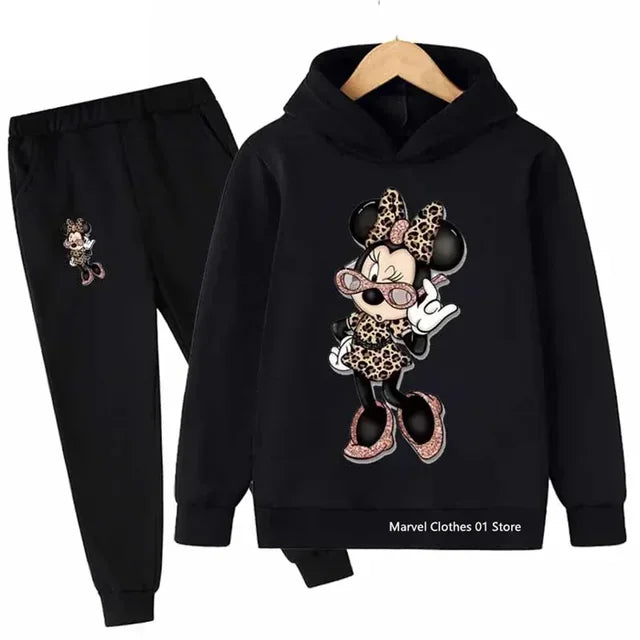 Children’s Minnie Mouse hoodie and pants set for boys and girls, cozy long sleeve outfit black 1