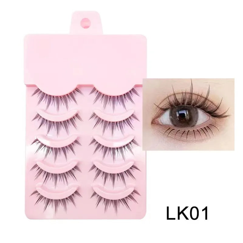 Set of false eyelashes on a pink card with an inset showing the application on an eye.
