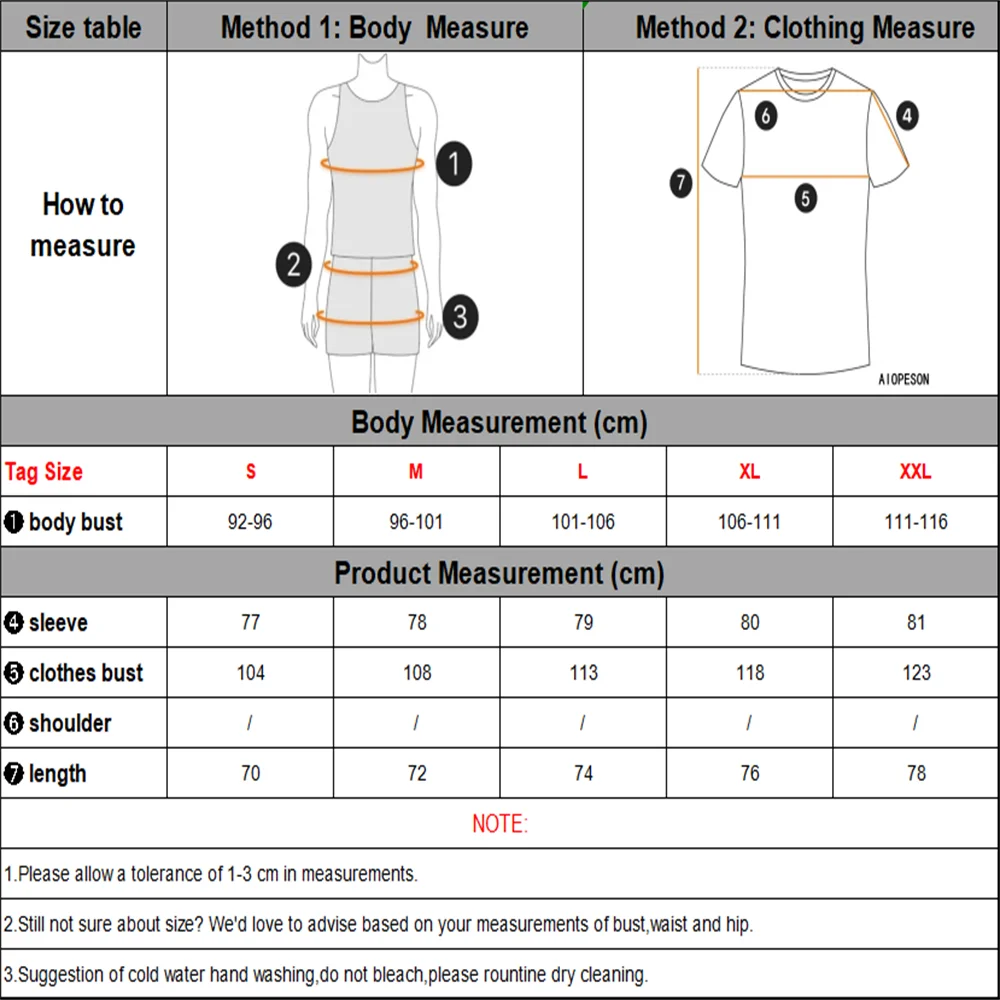 AIOPESON men's 100% cotton long sleeve patchwork casual t-shirt - measurements