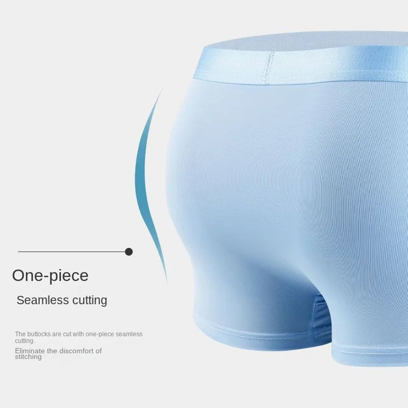 4-pack men’s ice silk boxer shorts in assorted colors with U convex pouch seamless cutting