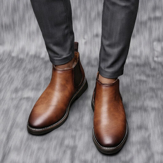 Men’s Retro Leather Ankle Boots – Comfortable 2026 Fashion Boots