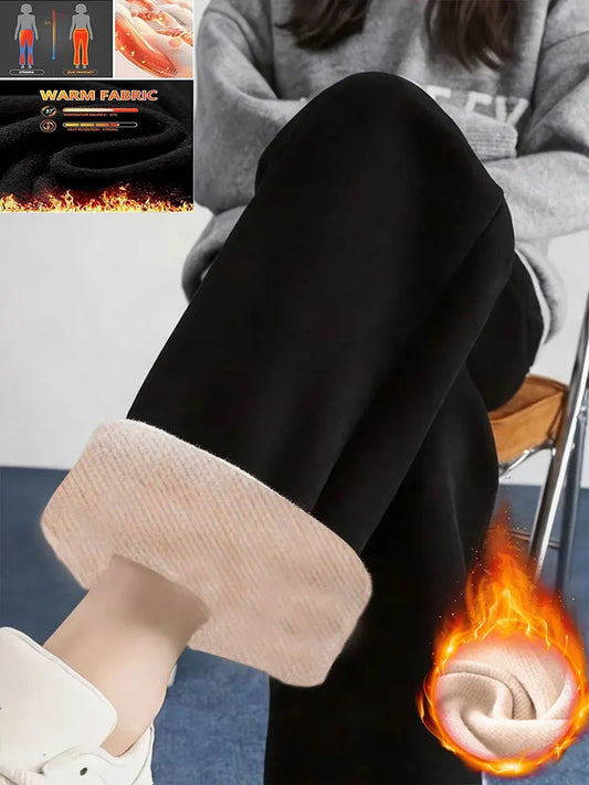 Women’s high‑waisted fleece‑lined wide‑leg winter trousers in professional style111
