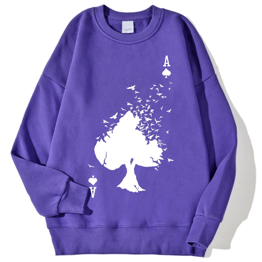 Drifting Spades Black Pattern Sweatshirt – Hip Hop Style Fleece Pullover for Men - blue
