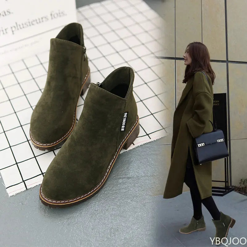 Women Fashion Thick Sole Ankle Boots - 3. green