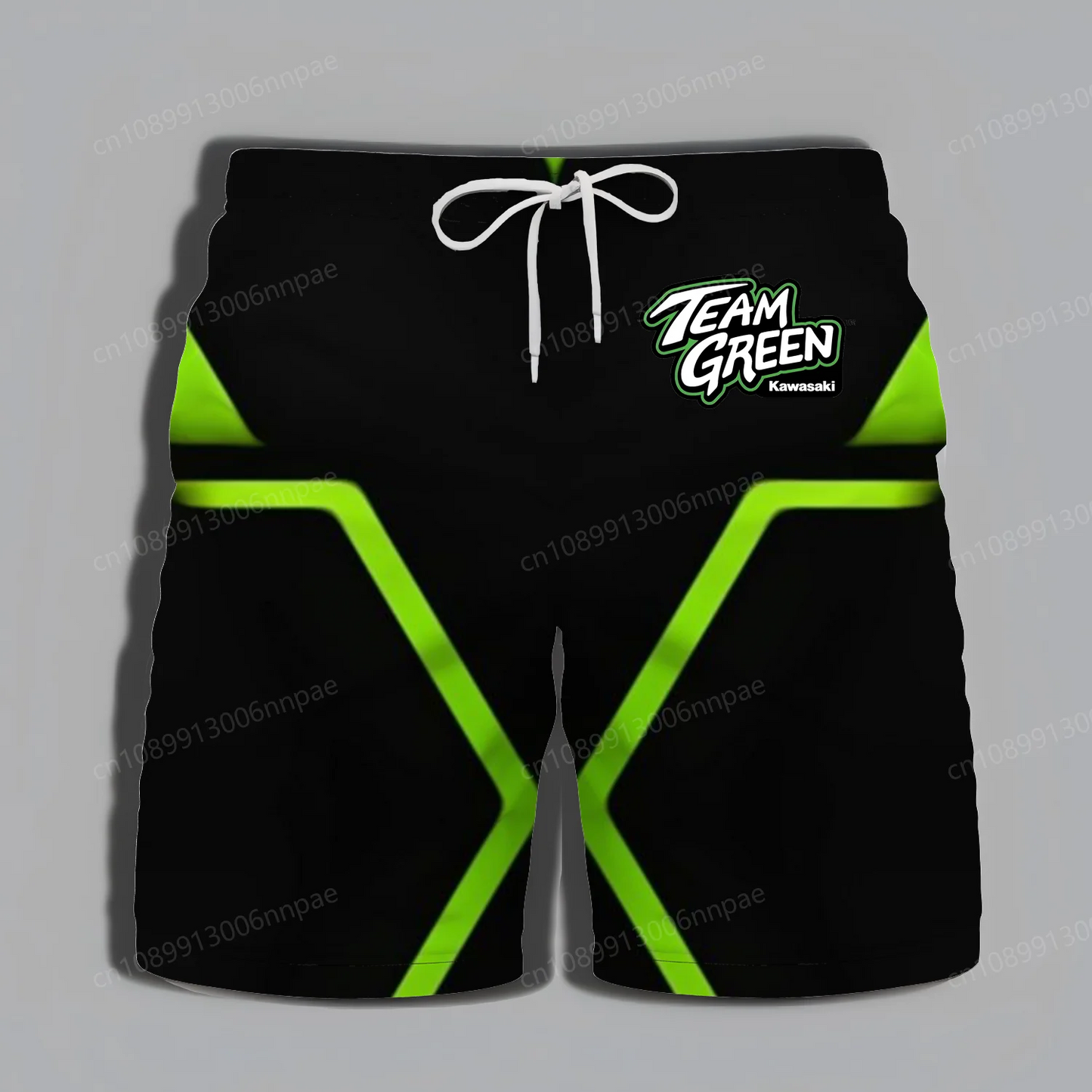 Kawasaki summer sports shorts for men, high-quality loose beach swimsuit, breathable casual outdoor motorcycle cycling shorts Team green