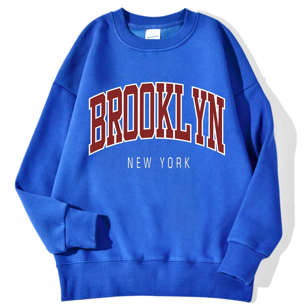 Brooklyn New Work Printed Hoodie Women’s Cotton Colorful Casual Top - light blue