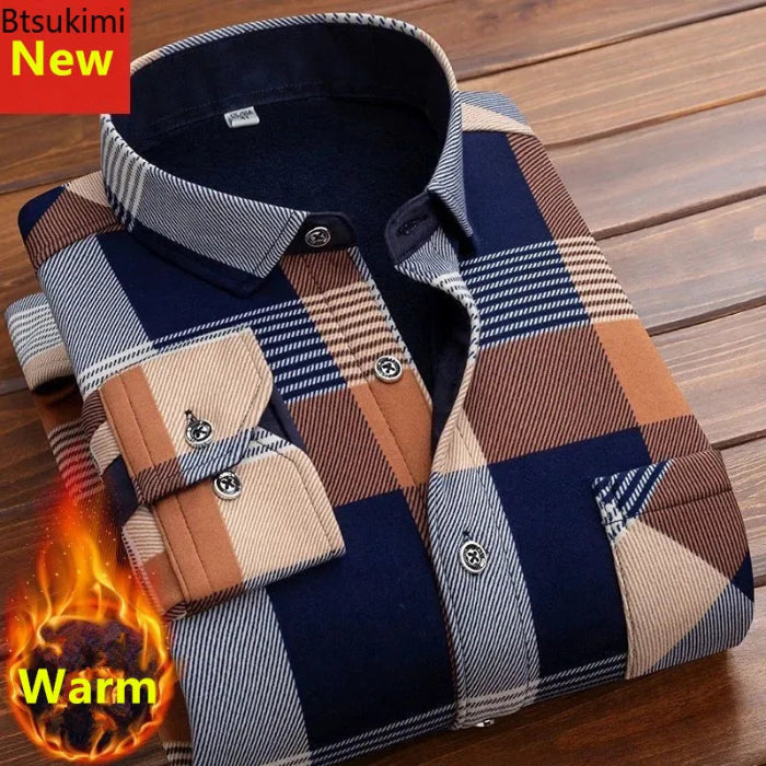 2024 men's thick warm plaid shirt with long sleeves in large 4XL size -01