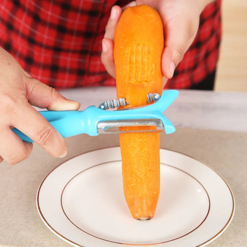 Stainless Steel 3-in-1 Peeler with Plastic Handle for Vegetables and Fruits- blue