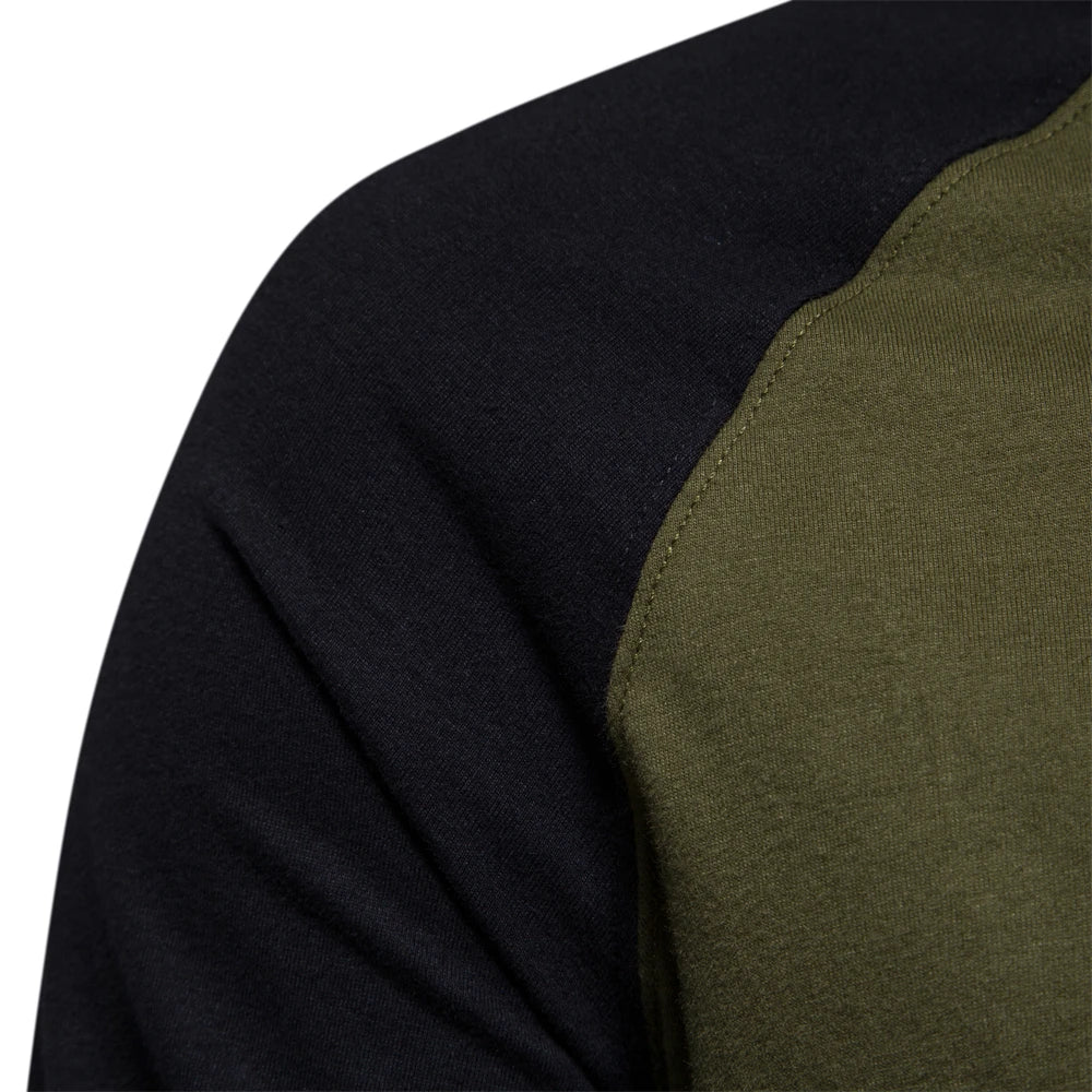 AIOPESON men's 100% cotton long sleeve patchwork casual t-shirt close up