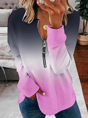 Women's Y2K oversized zip-up hoodie with geometric star pattern and crewneck design - pink