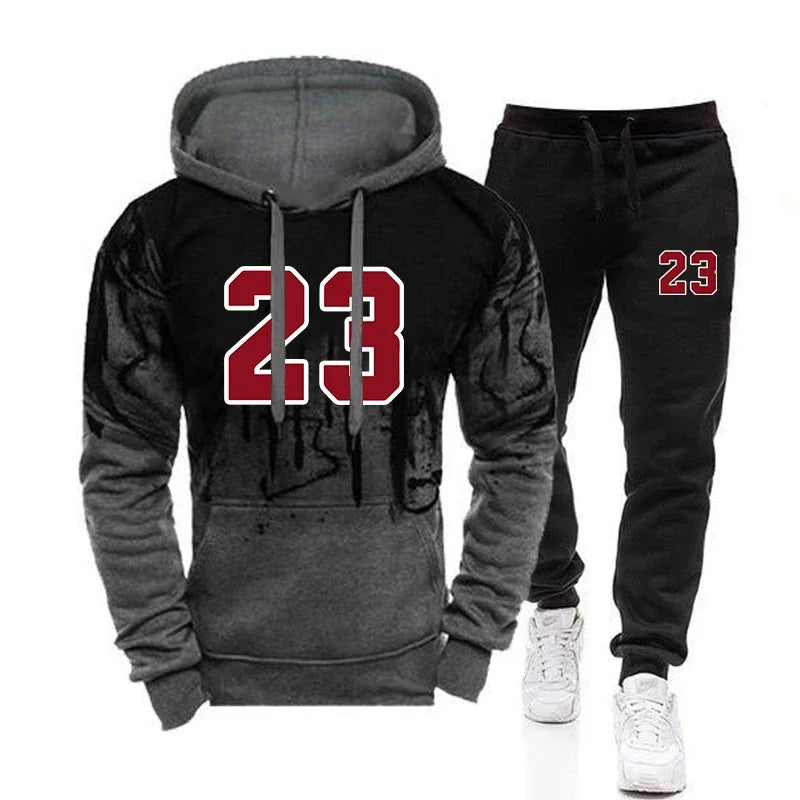 Hoodie and pants set with number 23 on a white background