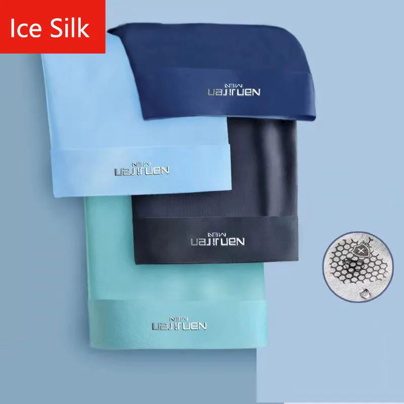 4-pack men’s ice silk boxer shorts in assorted colors with U convex pouch ice silk 44