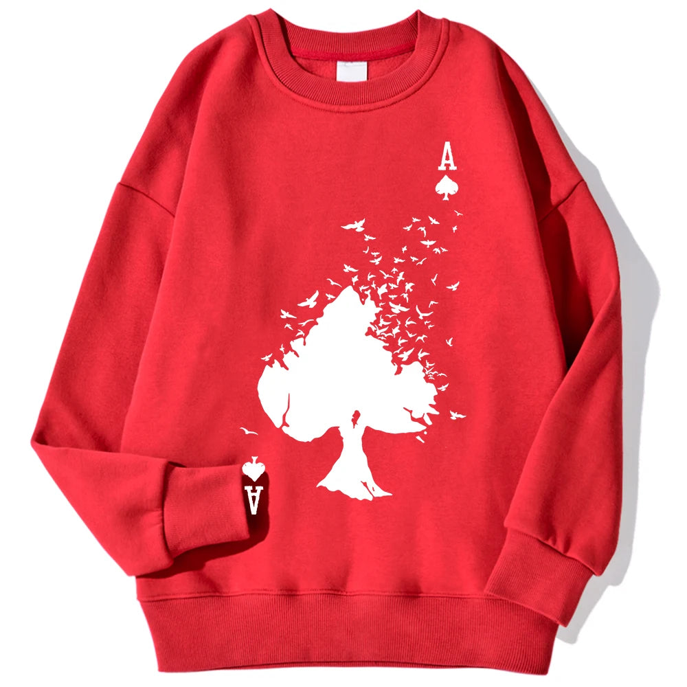 Drifting Spades Black Pattern Sweatshirt – Hip Hop Style Fleece Pullover for Men - red