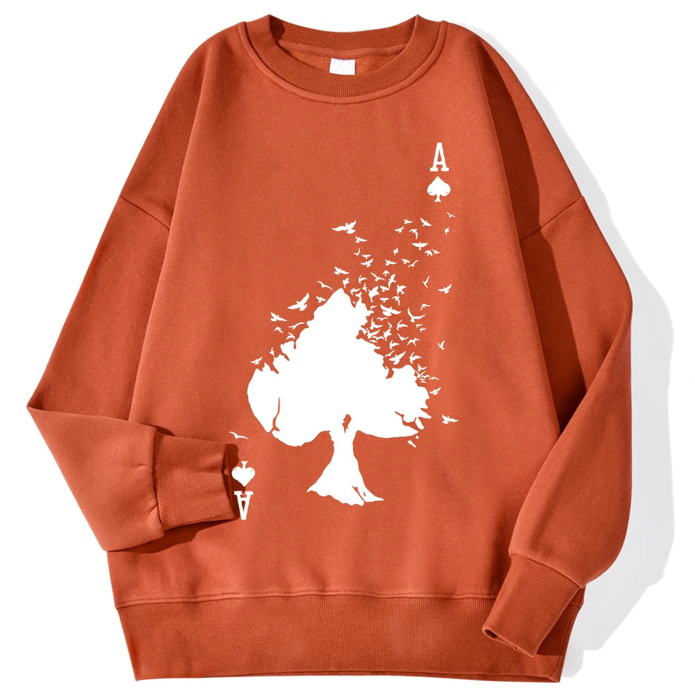 Drifting Spades Black Pattern Sweatshirt – Hip Hop Style Fleece Pullover for Men - orange 2