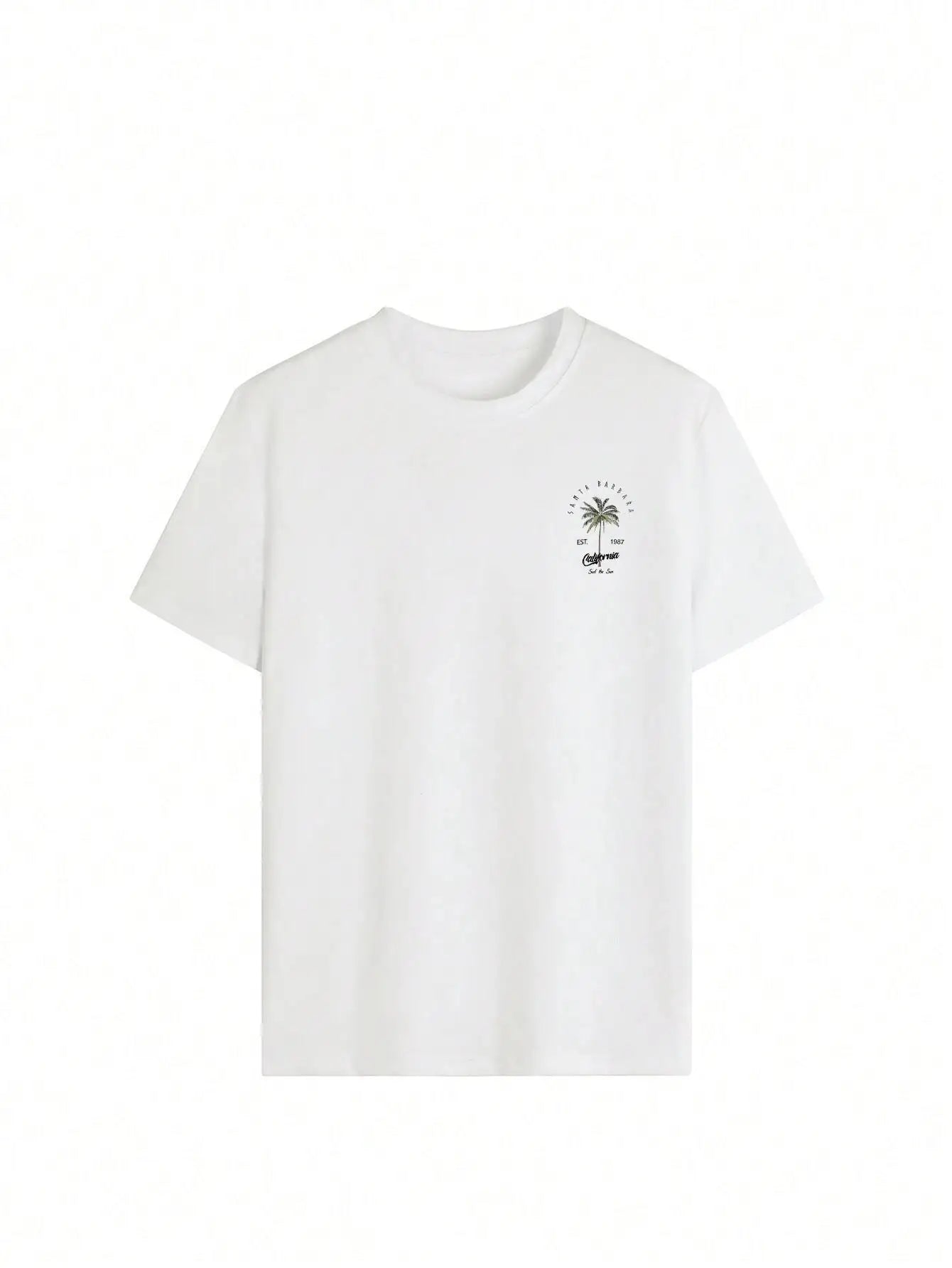 White t-shirt with a palm tree design on a white background
