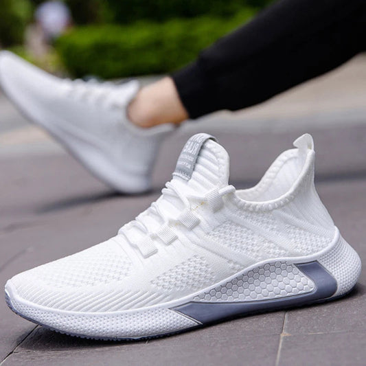 Men’s breathable mesh sneakers in black and white with platform sole, ideal for casual wear and tennis  - 1