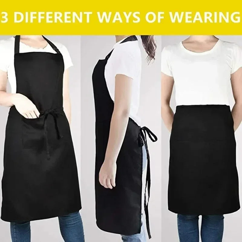 Unisex adjustable solid color cooking apron with front pocket for chefs, waiters, BBQ, kitchen, and salon use-different ways to wear