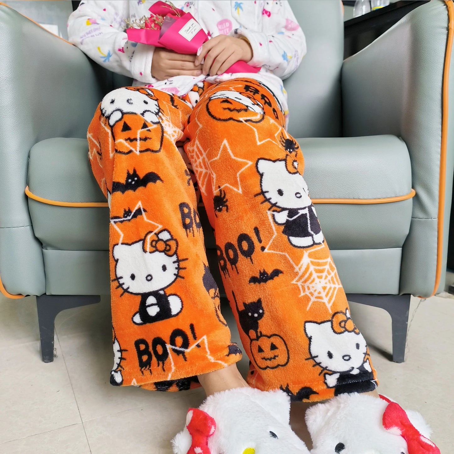 Hello Kitty Fleece Coral Pajama Pants -orange