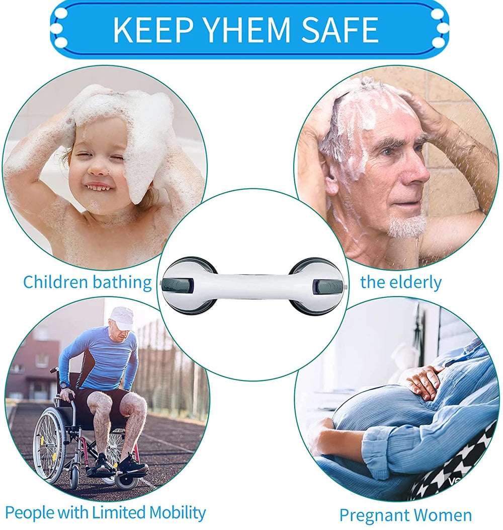Bathroom shower grab bars with ultra-grip dual locking suction cups for anti-slip safety and support safe