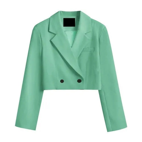 Cropped blazer for women – trendy Korean style notched slim fit chic solid color fashion suit outwear green