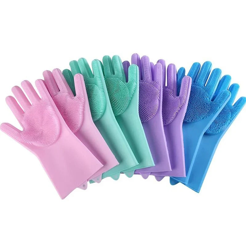 Set of colorful cleaning gloves on a white background