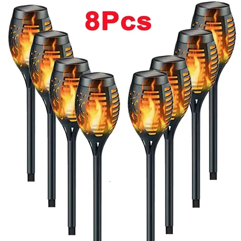Waterproof solar flame torch lights for garden, patio, and path decoration. -8 pcs