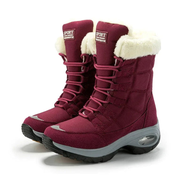 Women’s waterproof lace-up winter boots with warm insulation, comfortable ankle support, ideal for outdoor hiking and snow conditions - 1 red
