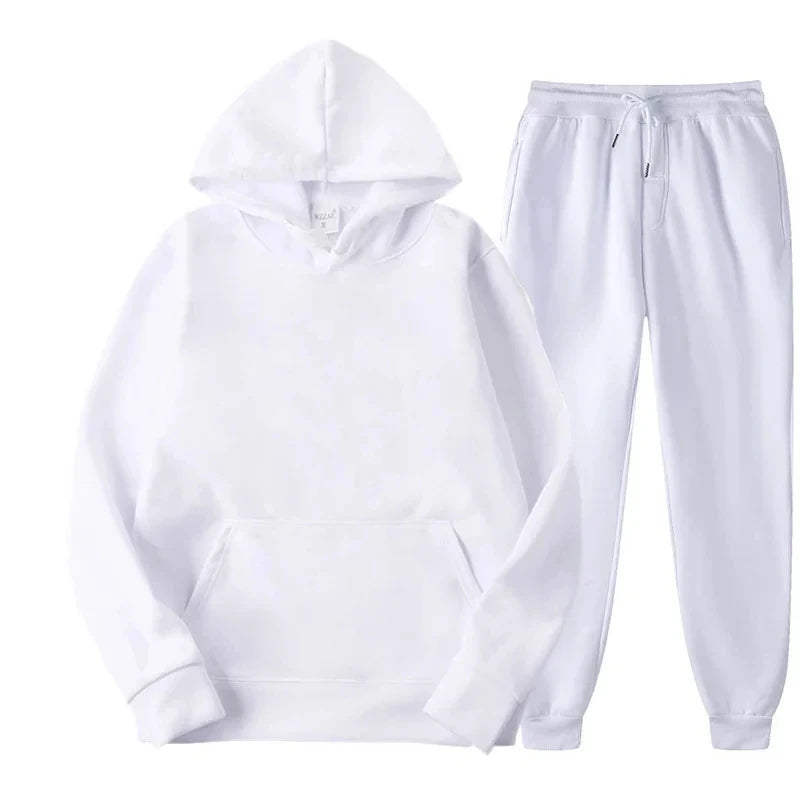 White hoodie and pants set on a white background