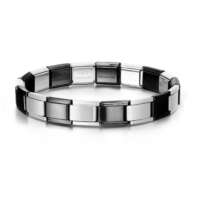 9mm stainless steel Italian charm bracelet with elastic DIY link chain - black silver