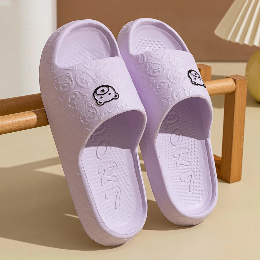 Little Bear print non-slip indoor bathroom slippers for men and women, soft summer fashion casual sandals purple