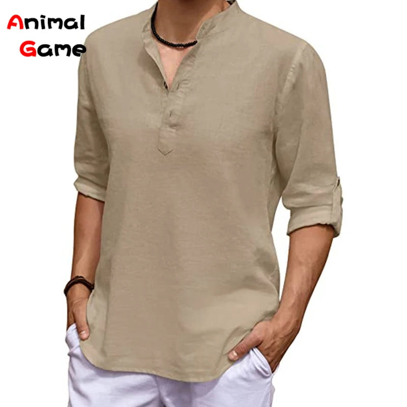 Beige shirt worn by a person on a white background with 'Animal Game' branding.