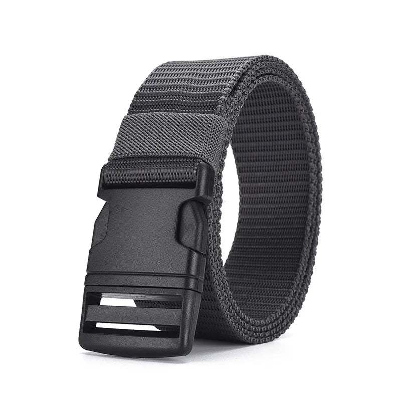 Men’s imitation nylon tactical belt with plastic buckle for outdoor work - gray