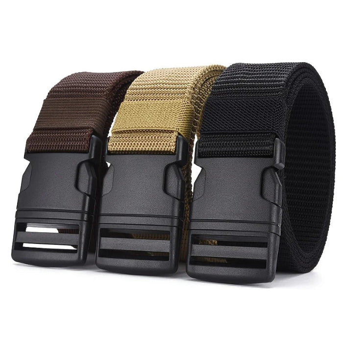 Men’s imitation nylon tactical belt with plastic buckle for outdoor work-  Brown Khaki  black