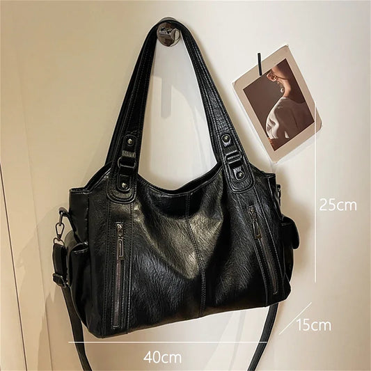 Two Layer Large Capacity Shopping Bag Women's Handbag High Quality Soft Leather Tote Bags Fashion Retro Female Shoulder bolsa 가방
