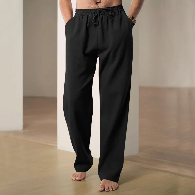 Men's Wide Pants Cotton Lightweight - black