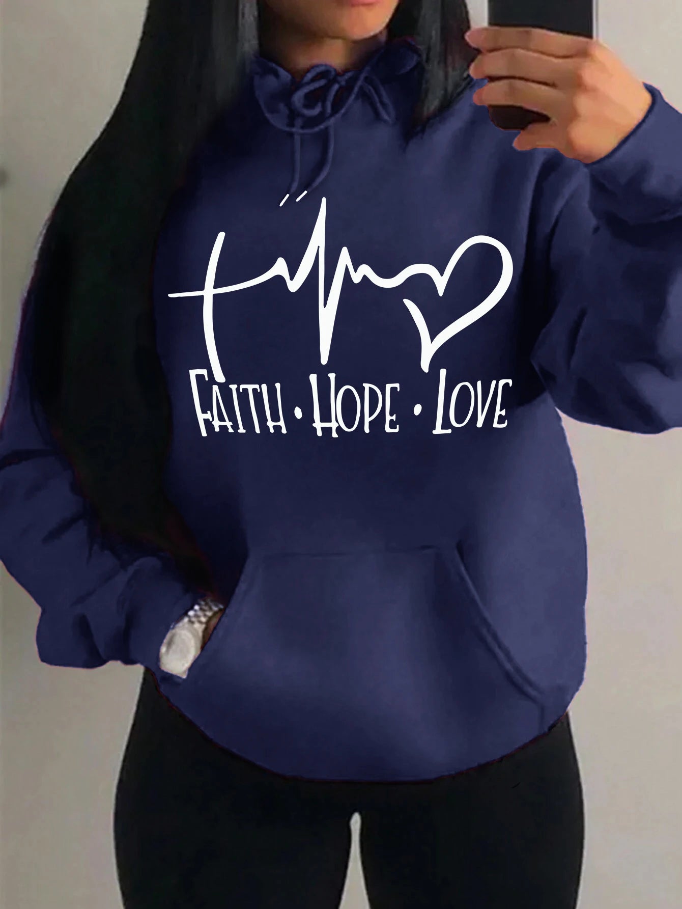 Faith Hope Love Letter Graphic Women’s Hoodie - Street Casual Sweatshirt- dark purple