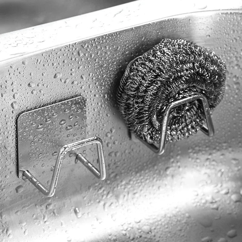 Stainless steel self-adhesive kitchen sink sponge holder wall hook - 02
