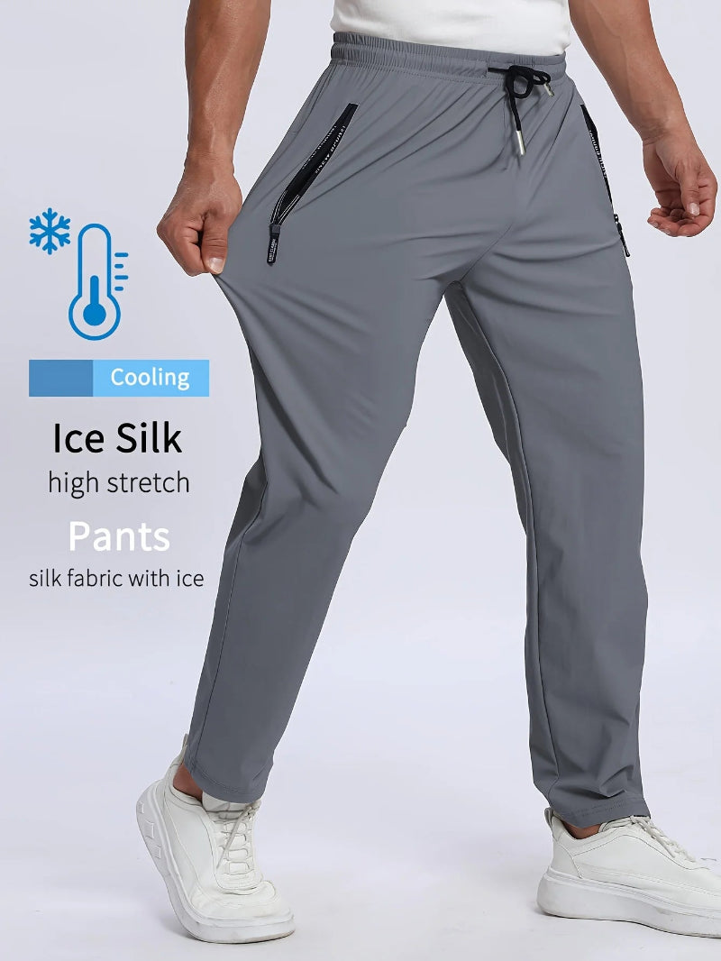 Gray pants with ice silk technology on a white background