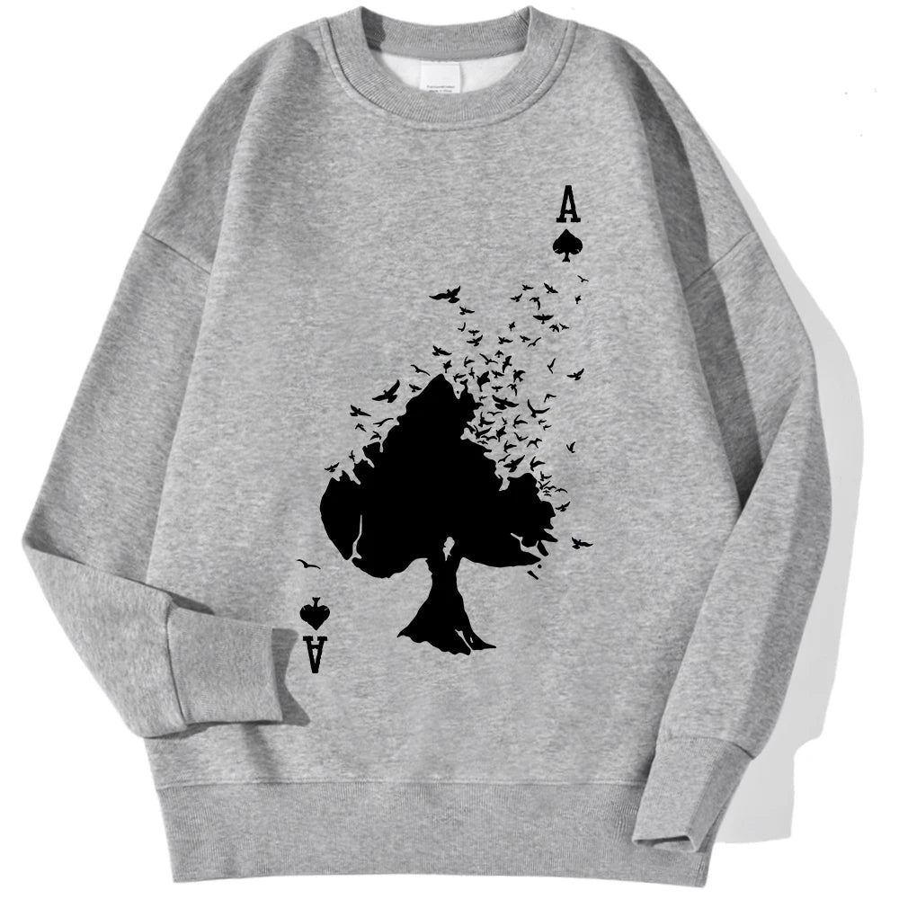 Drifting Spades Black Pattern Sweatshirt – Hip Hop Style Fleece Pullover for Men - gray