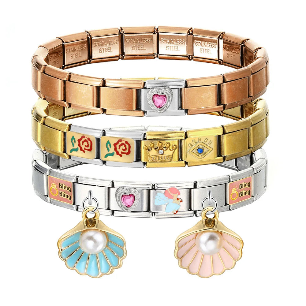 9mm stainless steel Italian charm bracelet with elastic DIY link chain- charms