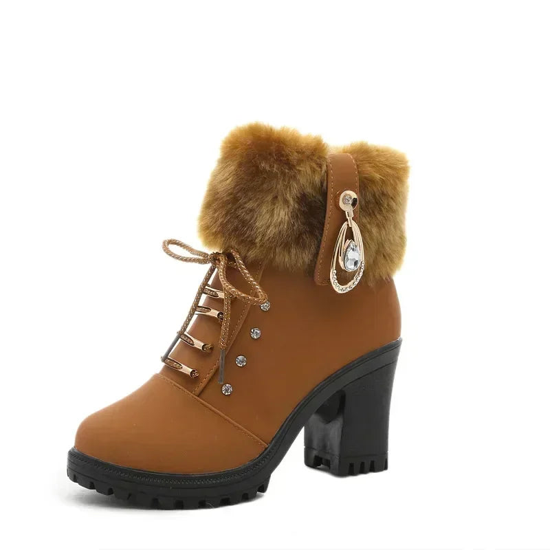 Women’s waterproof ankle boots with zipper, warm insulated winter boots for snow and cold weather, stylish and durable-  7
