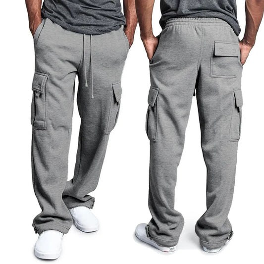 Men’s oversized straight fit jogger sweatpants with drawstring waist and multiple pockets-  gray-2